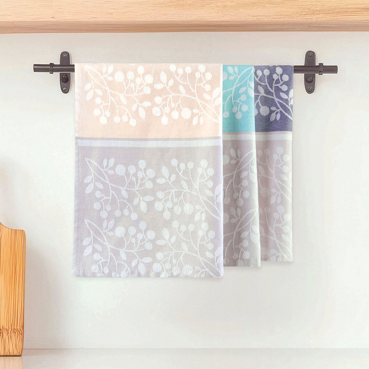 Luxe Keukendoeken Set 50x70 cm - 3-Delig - 100% Katoen Jacquard - Lichtgrijs, Beige & Turkoois