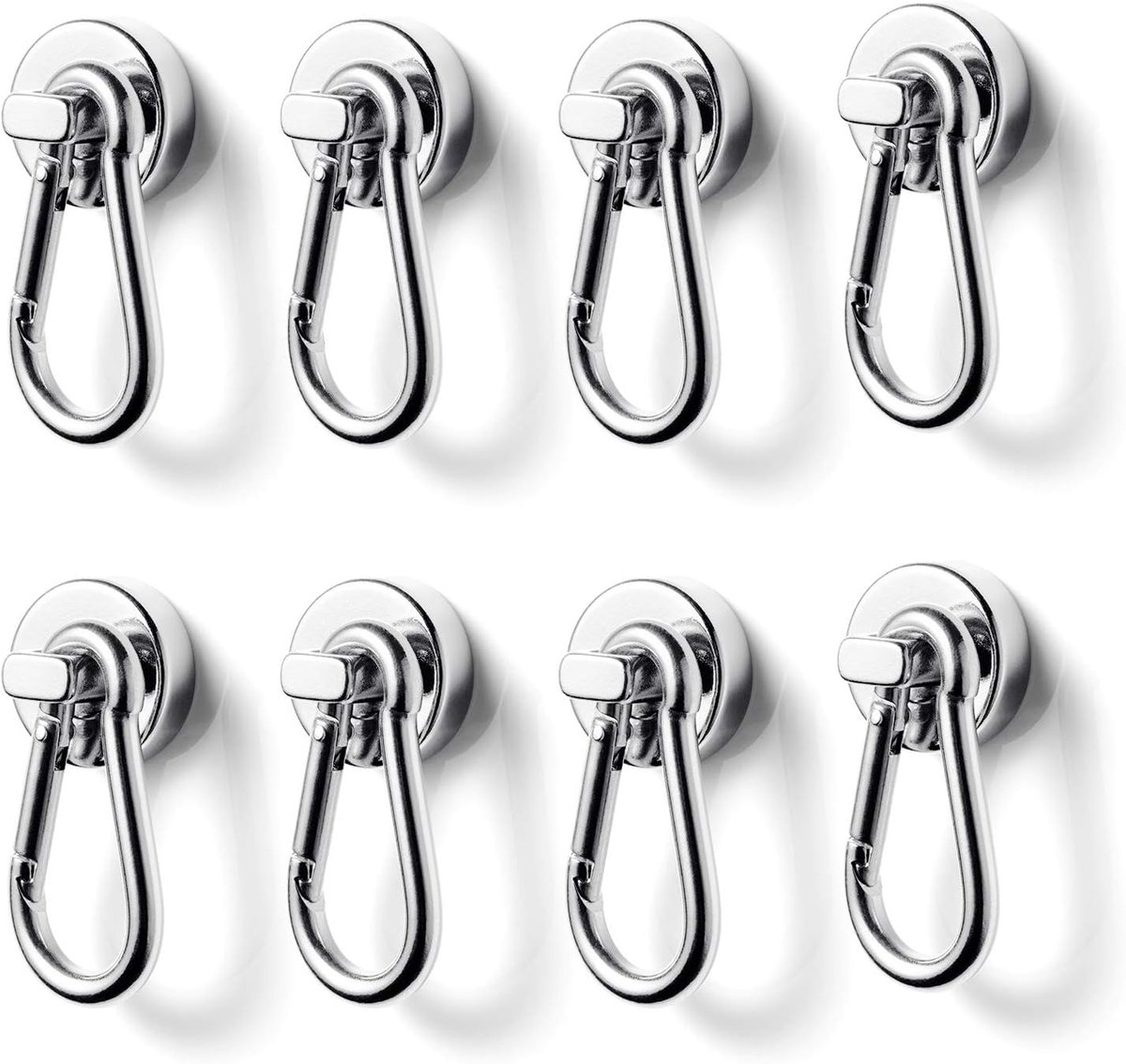 Magneethaken, Krachtige Neodymium Magneet met Karabijnhaak 20mm | Maximaal 15KG Belasting, Geschikt voor Keuken Garage Kantoor 8 Stuks