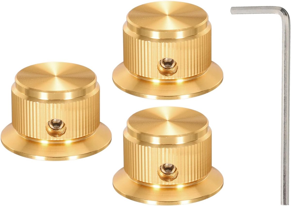 3 stuks draaiknoppen, 6 mm, potentiometerknop, aluminiumlegering, audio-knop met stelschroef voor elektrische gitaar, bas, goud