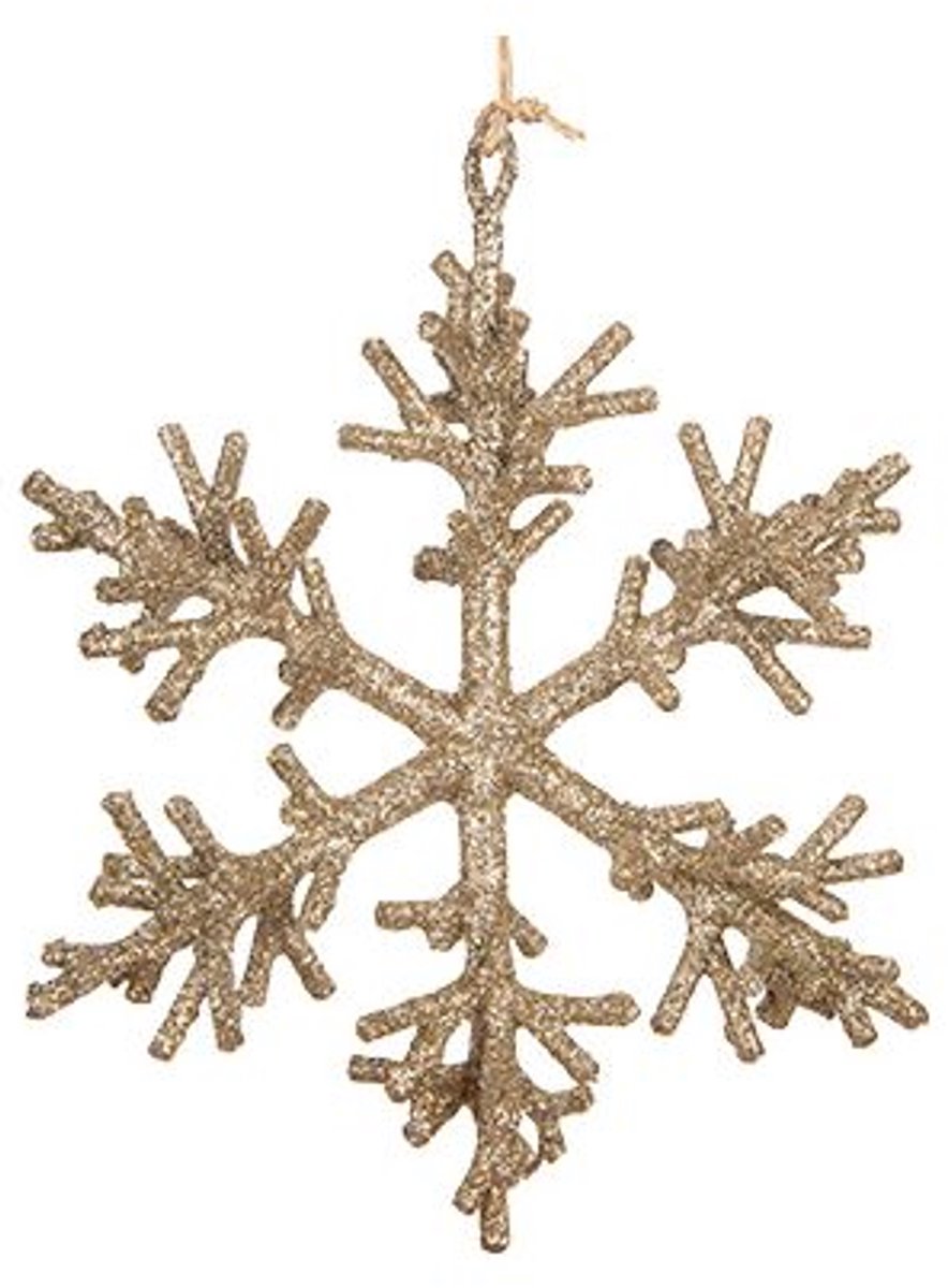 Hanger Twig Snowflake Glitter Champagne 16x16xh16cm Kunststof