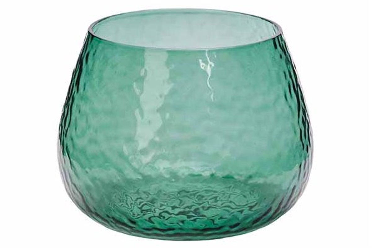 Theelichthouder Hammered Groen 10x10xh7, 5cm Glas