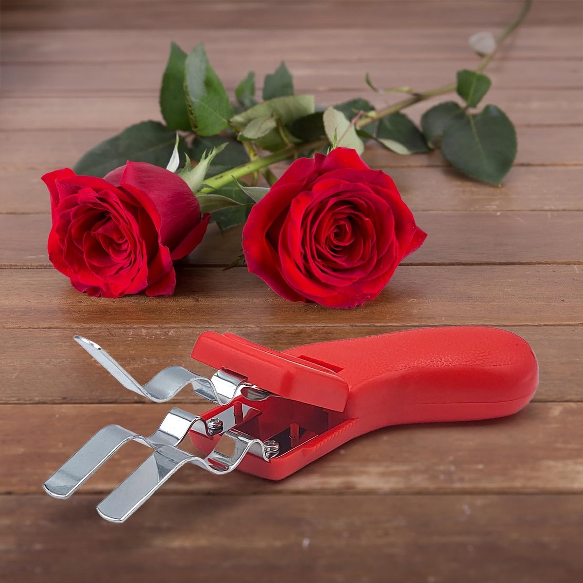bloemstekelverwijderaar voor bloemisten, met golvende messen van metaal, ergonomische handgreep en steelbescherming, perfect gereedschap voor bloemen en tuinieren