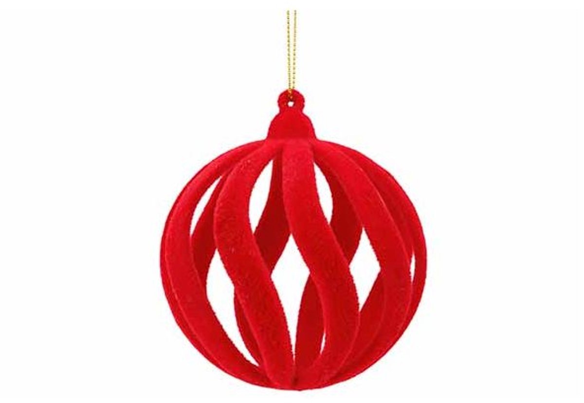 Hanger Ball Spiral Flocked Rood 7x7xh7cm