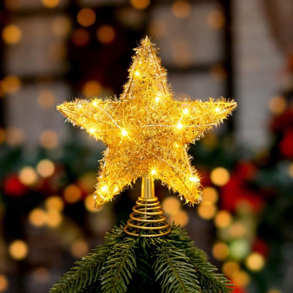 25 x 20 cm kerstboompiek, lichtgevende kerstboom, ijzeren kerstboompiek, goudkleurig, voor kerstboomversiering, goud