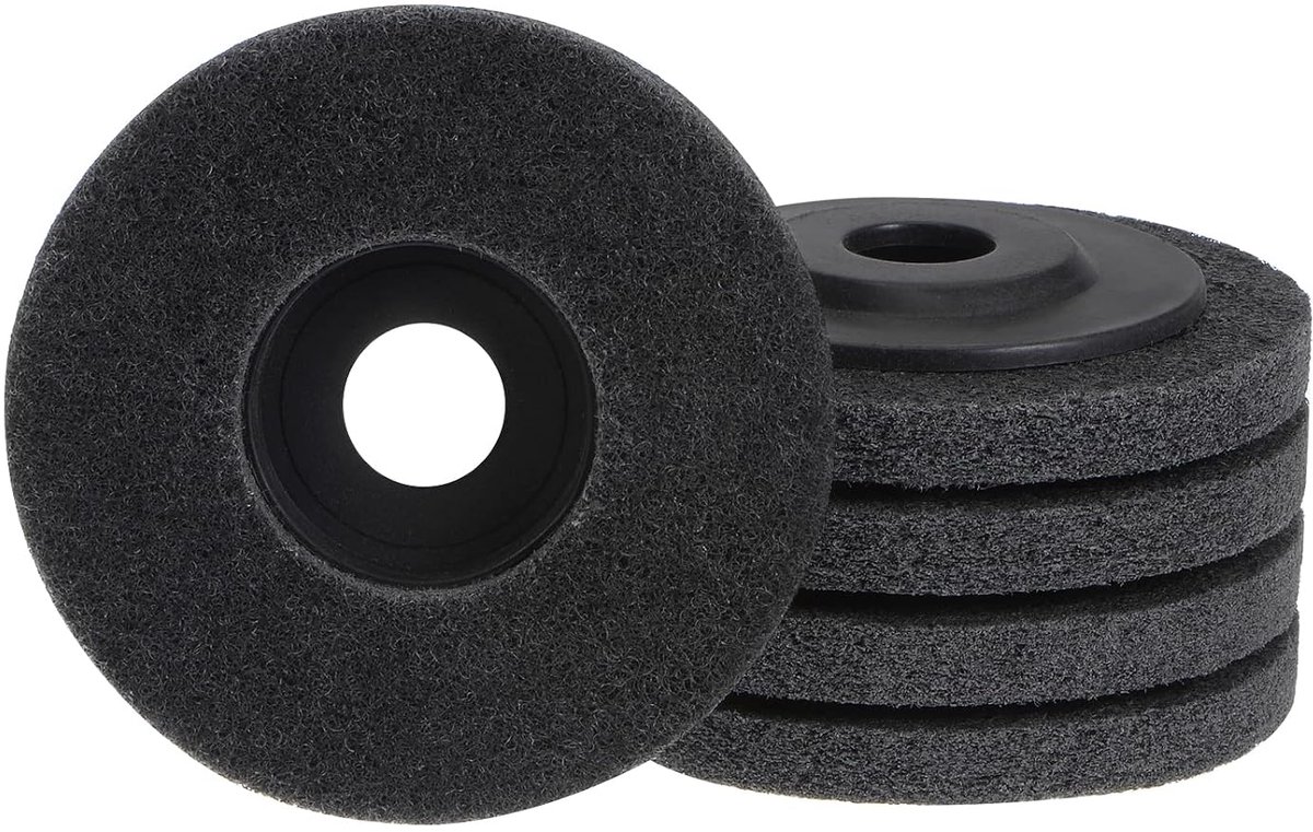 5 stuks nylon vezel polijstwiel 4,5" x 7/8" schuurschijven slijpen schuurschijf schuurschijf 320 Grit 7P vliesstof slijpschijf slijpen polijsten wiel voor haakse slijper grijs