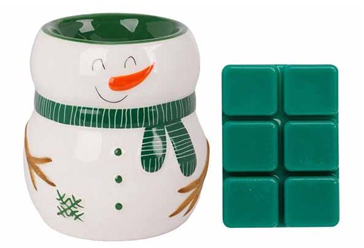 Wax Melt Giftset Snowman Mistletoe Groen 8x8xh9cm Keramiek