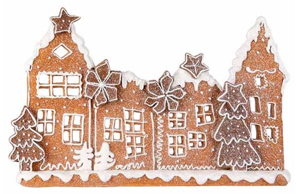 Theelichthouder Cookie Houses Bruin 29x9 Xh17cm Polyresin