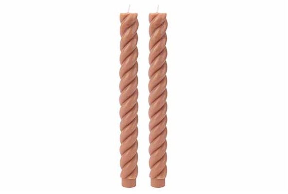 Kaars Set2 Swirl Bruin 2x2xh24cm