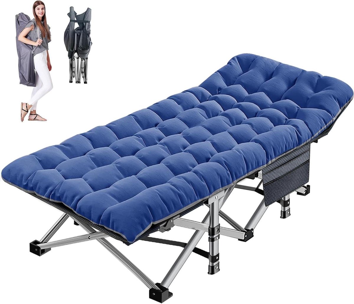 Campingbed met Matras - Opvouwbaar Logeerbed - Buiten Reizen - Roestvrijstalen Frame - 190 x 71 cm - Blauw