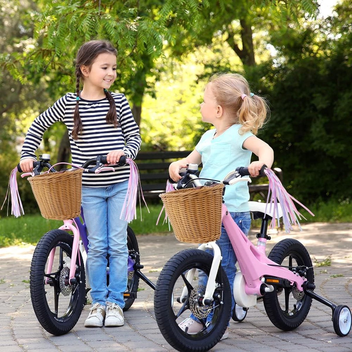 Kinder Fietsmand - Handgeweven mand - Fietsen Versieren - Inclusief DIY Accessoires - 24x15x13 cm - Bruin
