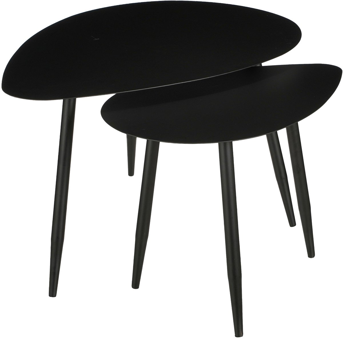 Mica Decorations Bijzettafel Set van 2 - Salontafel Zwart met Druppelvormig Blad - Ronde Tafel voor Binnen - Slim Stapelbaar Nachtkastje - L80 x B60 x H47 cm - Zwart