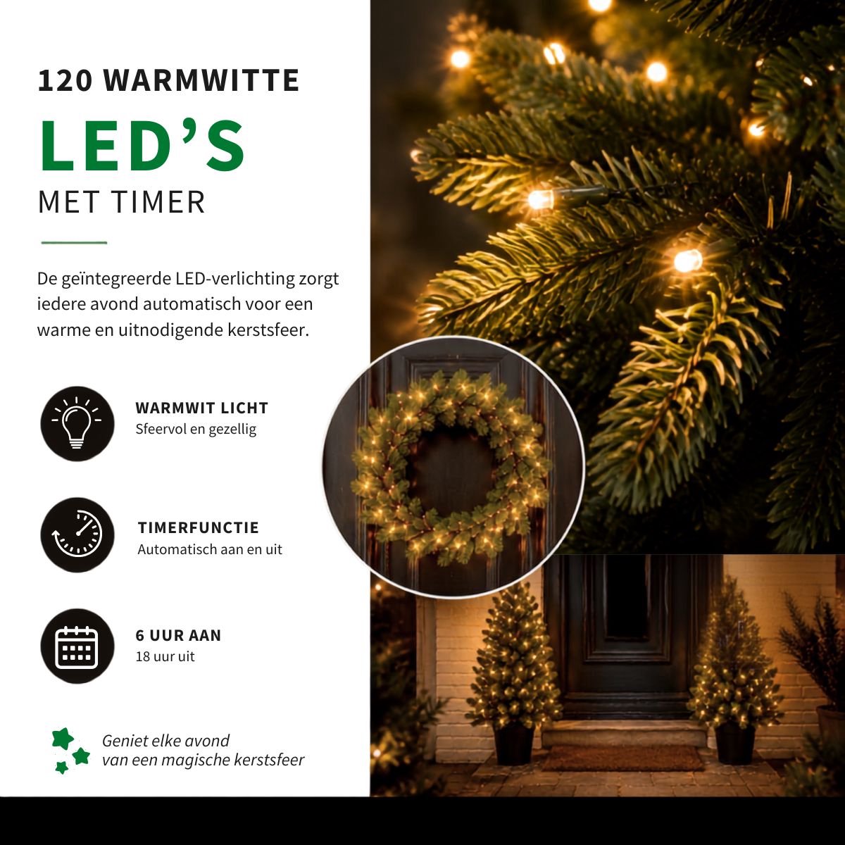 Black Box Trees Nagoya Kerstboom en Kerstkrans Set - 2 Kunstkerstbomen en 1 Krans met LED Verlichting - H90 x Ø45 cm - Groen – foto 7