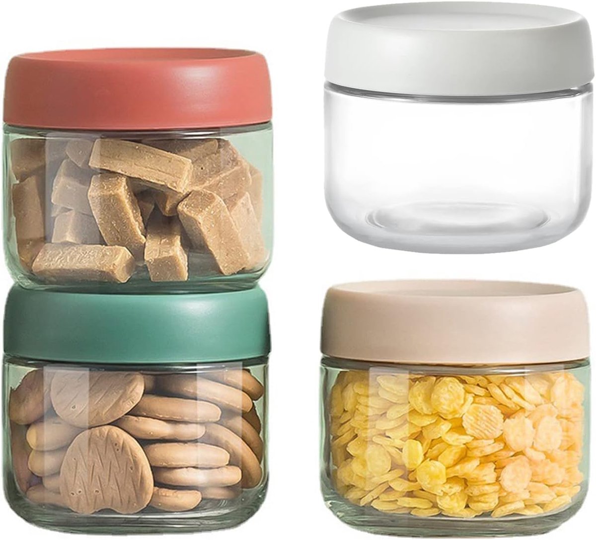 KZQ Set van 4 glazen potjes voor overnight havermout - Glazen potjes met deksels - Voorraadpotten - Geschikt voor het maken van overnight havermout - Ook ideaal voor het maken van yoghurtparfaits - 350 ml