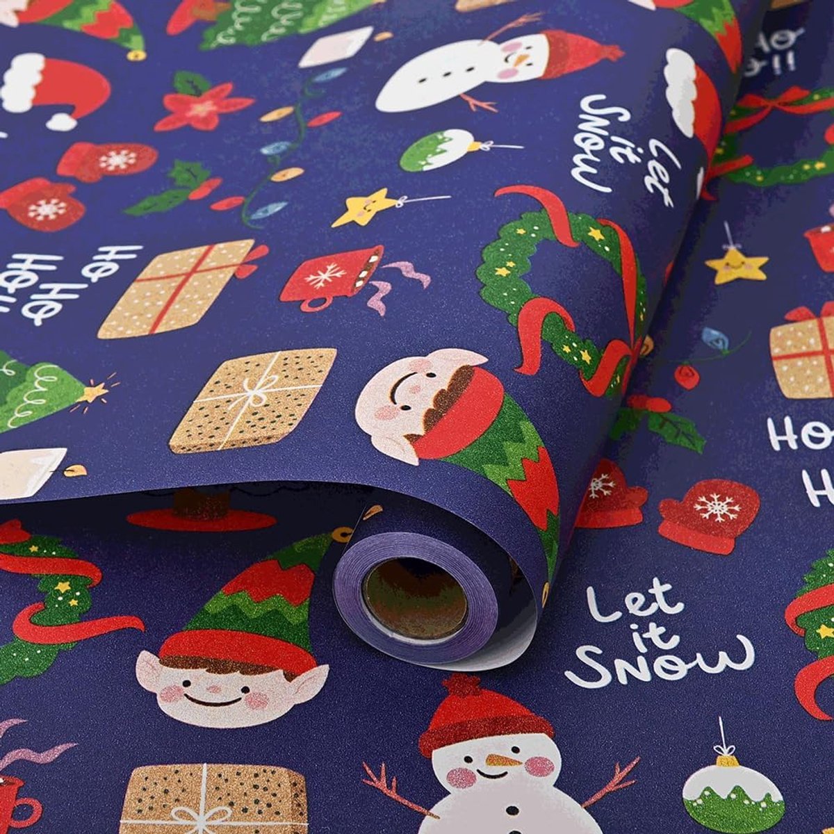 Kerst Cadeaupapier – Kerstpapier met Sneeuwpop & Cadeautjes Design – Feestelijk Inpakpapier voor Cadeauverpakking – Voor Kerstmis, Kinderen & Feestjes – 50cm x 5m – 1 Rol