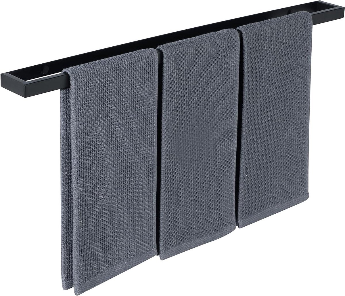 Handdoekhouder - Badkamerrek - Opbergen Handdoeken - Flexibele Installatie - 70 cm - Matzwart