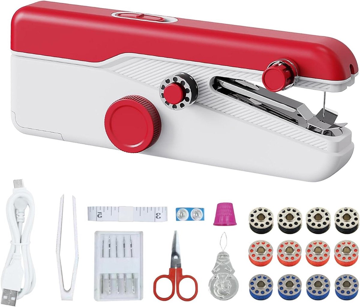 Handzame Naaimachine - Mini Naaier - Snelle Reparaties - Dubbele Snelheid - 218 cm - Rood