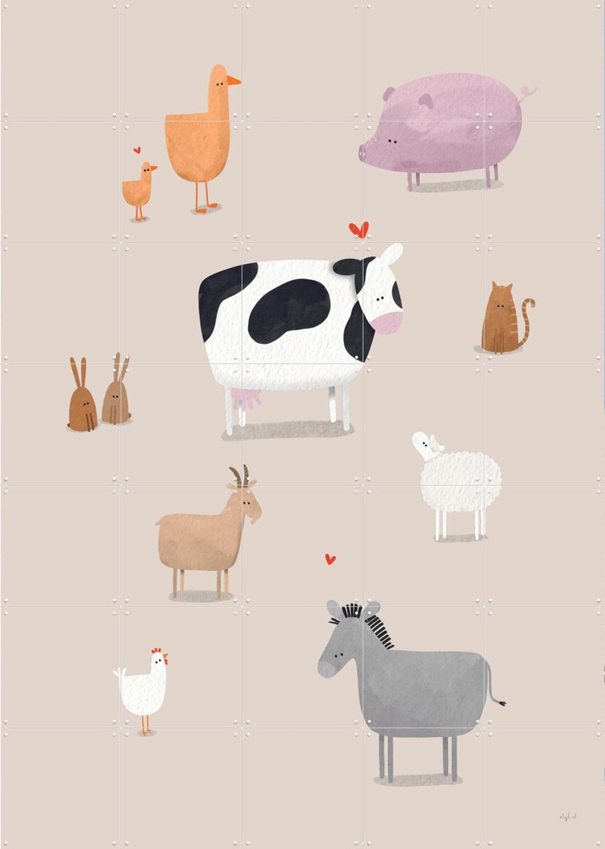 IXXI Boerderij Dieren, Alijt - 100 x 140 cm - Gratis ophangtool - Grote wanddecoratie en posters - Cartoonesk, Illustraties, Speels, Babykamer