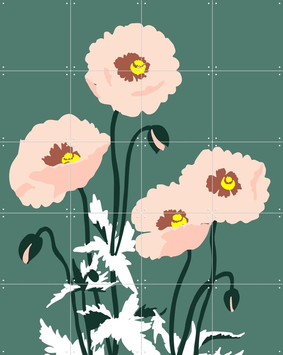 IXXI Wild Garden Poppies Green, Annick & Various - 80 x 100 cm - Gratis ophangtool - Grote wanddecoratie en posters - Speels, Fantasierijk, Modern