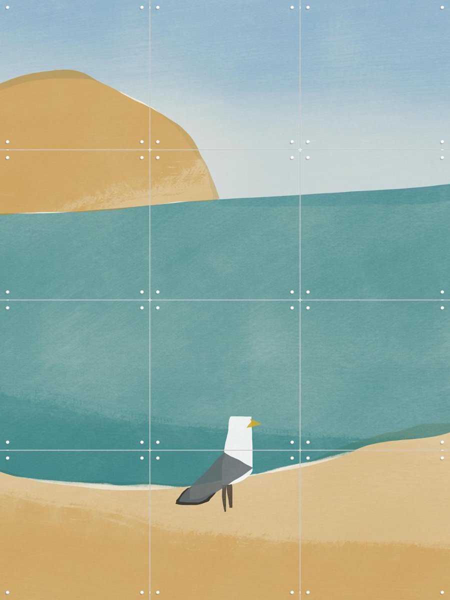IXXI Seaside Serenity, Little Dean & Various - 60 x 80 cm - Gratis ophangtool - Grote wanddecoratie en posters - Aquarel, Kleurrijk, Speels