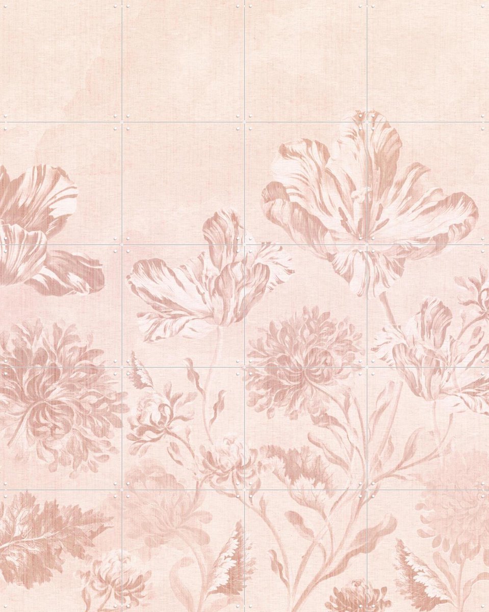 IXXI Pastel Baroque Tulips, Bloomery Decor - 80 x 100 cm - Gratis ophangtool - Grote wanddecoratie en posters - Vintage, Fantasierijk, Slaapkamer