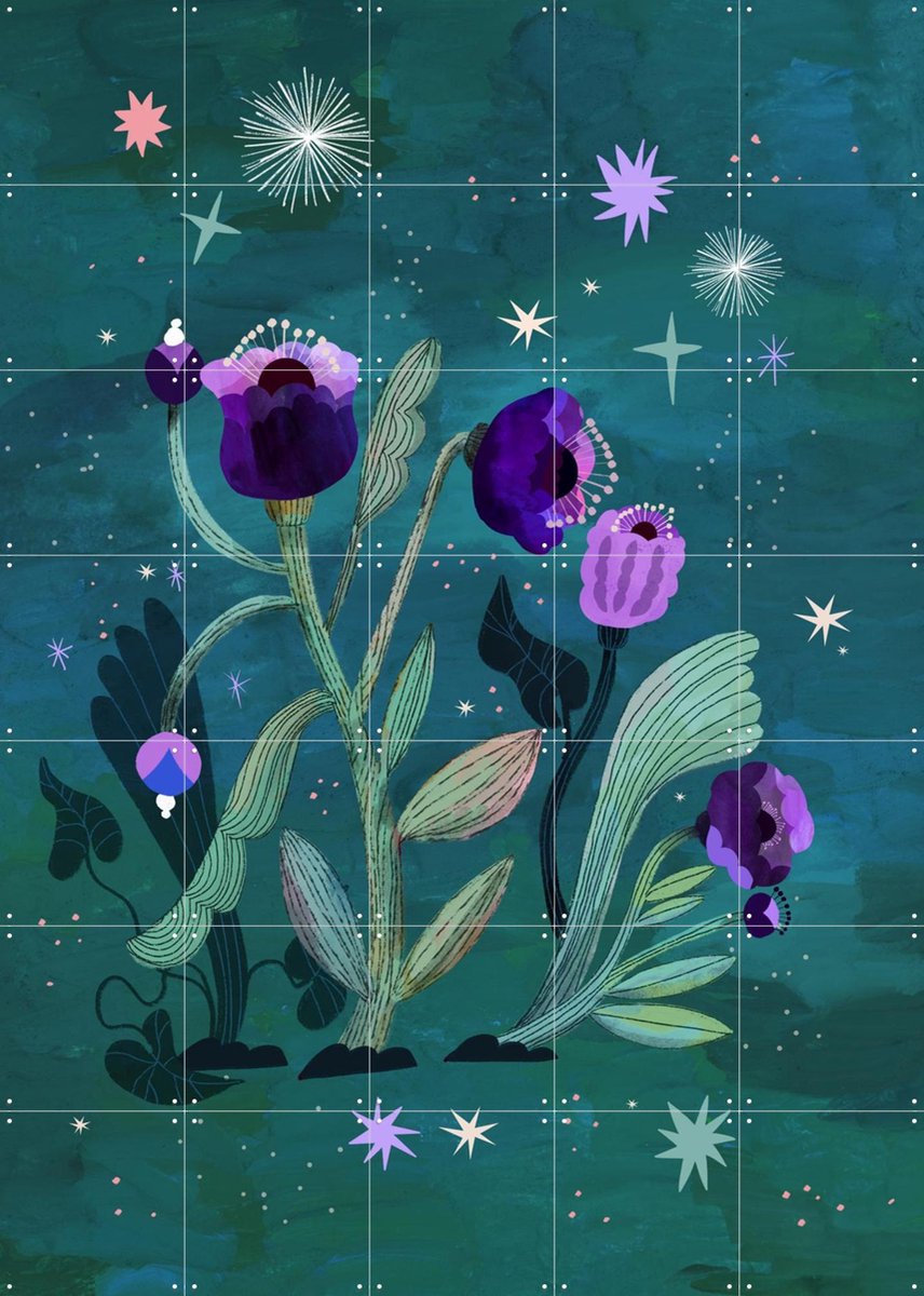 IXXI Teal Violet Flower Mystery, Lena Addink - 100 x 140 cm - Gratis ophangtool - Grote wanddecoratie en posters - Fantasierijk, Kleurrijk