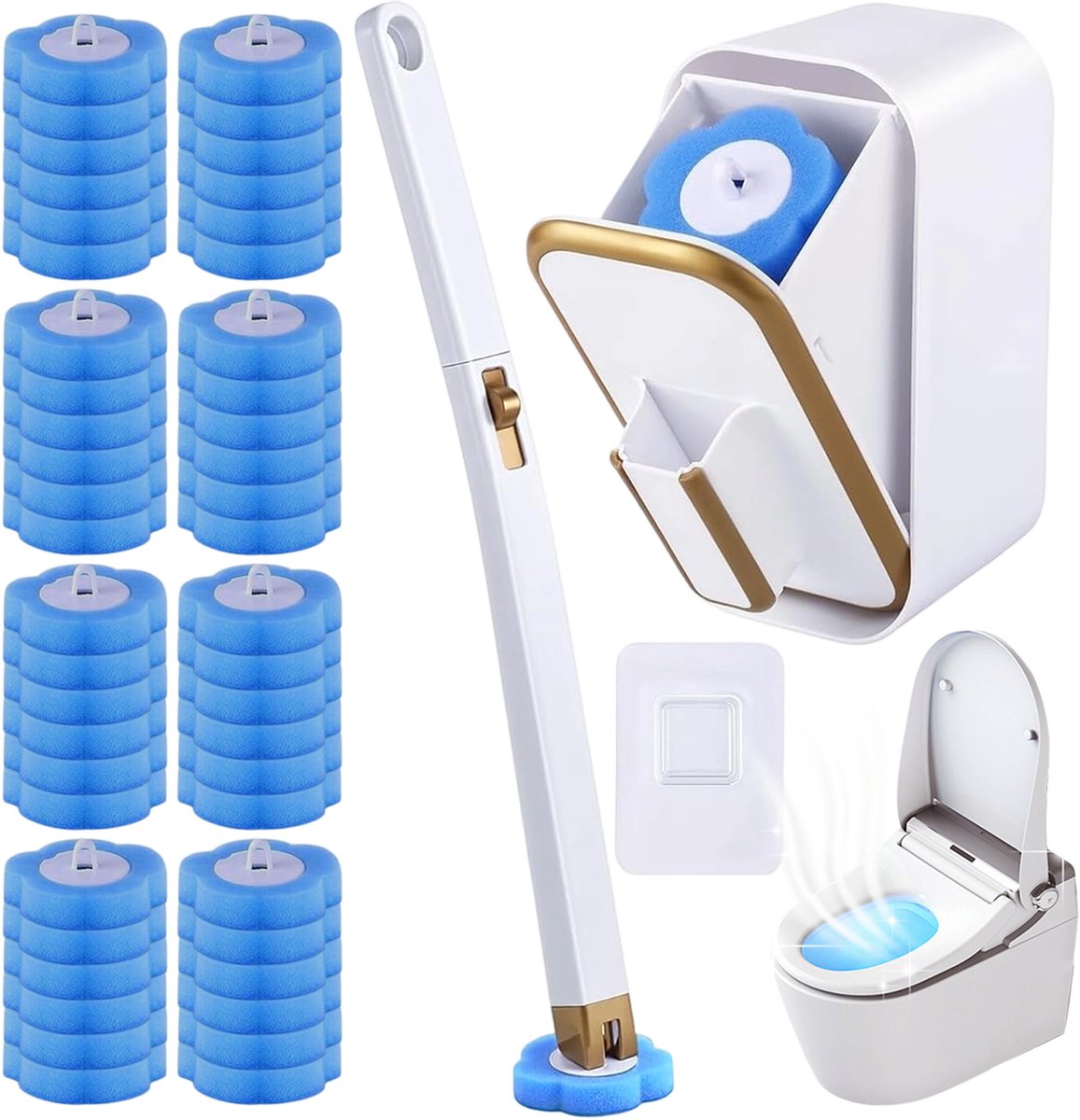 Toiletborstel met Opbergdoos - WC Borstel - Toiletborstel Wandgemonteerd - 48 Vervangbare Kop - Flexibele en Buigbare Borstelkop - Voor Voegen en Afvoer - Toiletborstelhouder Set