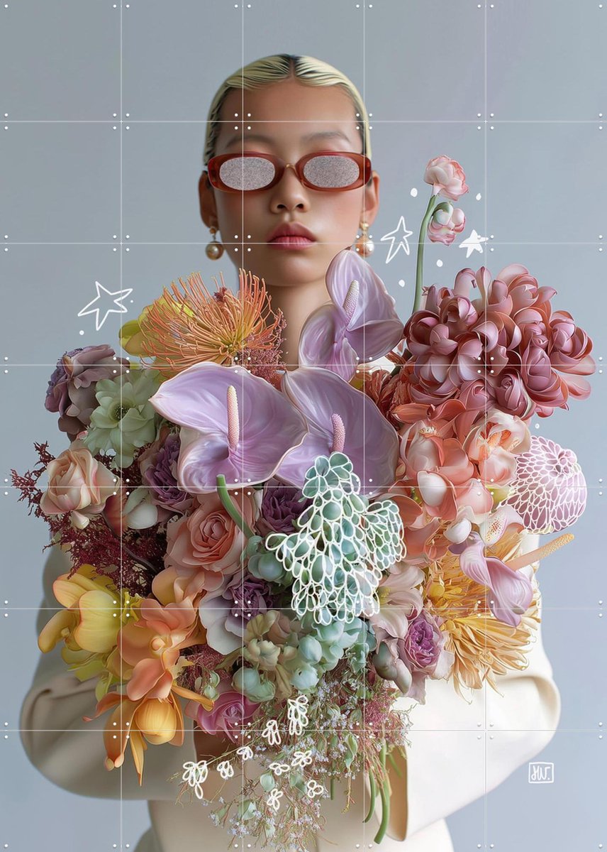 IXXI Shades of Petals, Henriette Visscher - 100 x 140 cm - Gratis ophangtool - Grote wanddecoratie en posters - Gemengde Technieken, Woonkamer
