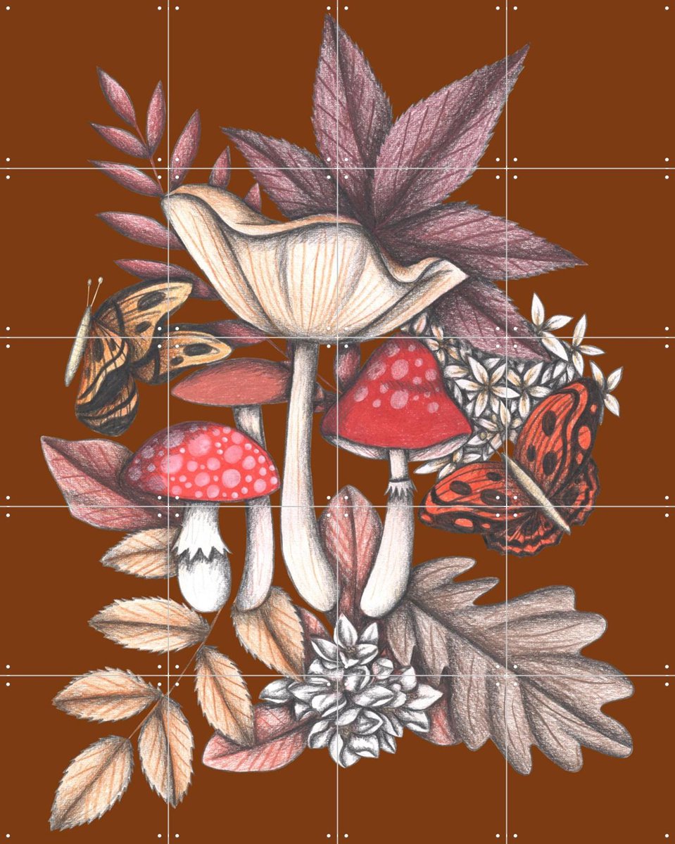 IXXI Mushrooms Magic 3, Cecilia Battaini - 80 x 100 cm - Gratis ophangtool - Grote wanddecoratie en posters - Speels, Kleurrijk, Illustraties