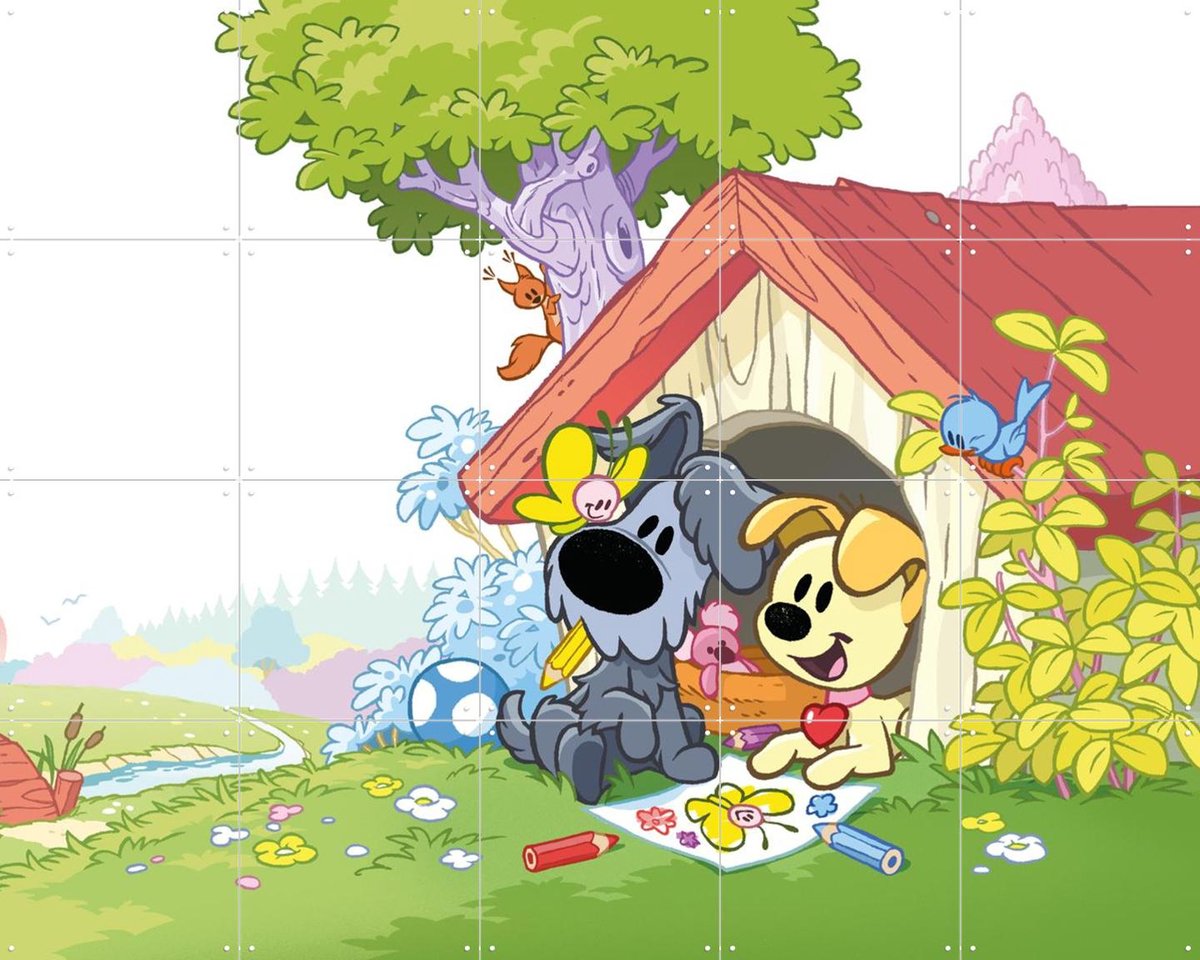 IXXI Woezel & Pip in het Hondenhok, Woezel & Pip & Van Hoorne Studios - 100 x 80 cm - Gratis ophangtool - Grote wanddecoratie en posters -