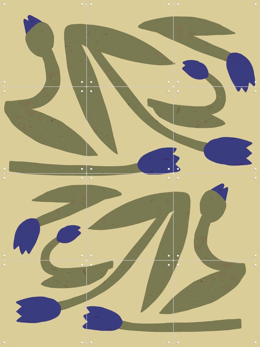 IXXI Tulips Blue, Lotte Dirks - 60 x 80 cm - Gratis ophangtool - Grote wanddecoratie en posters - Abstract, Illustraties, Studeerkamer, Slaapkamer
