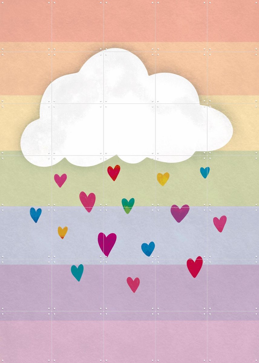 IXXI Raining Multicolored Hearts, EMELIEmaria & Various - 100 x 140 cm - Gratis ophangtool - Grote wanddecoratie en posters - Digitale Kunst