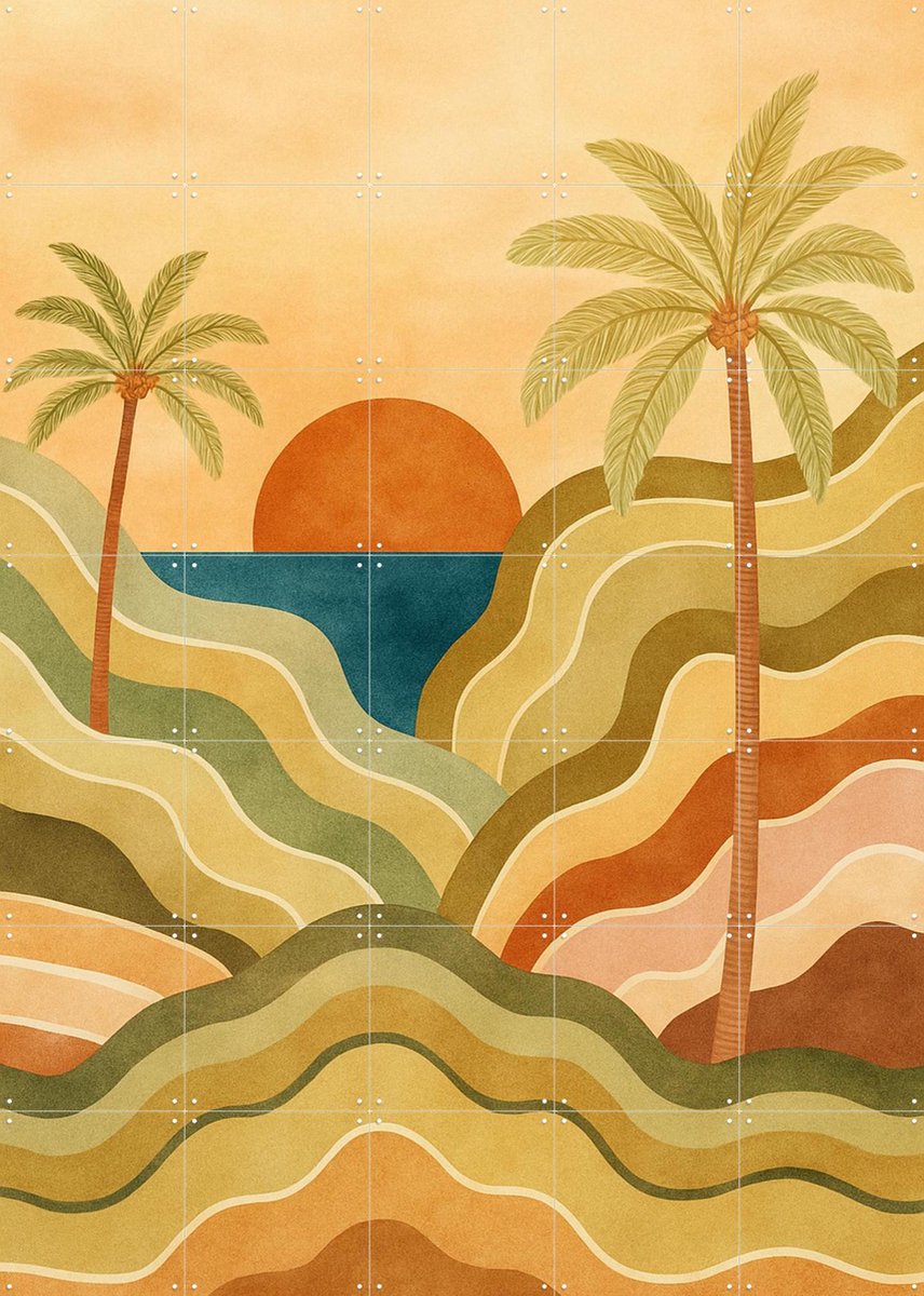 IXXI Tropical Boho, Seaways - 100 x 140 cm - Gratis ophangtool - Grote wanddecoratie en posters - Modern, Abstract, Kleurrijk, Speels, Minimalisme