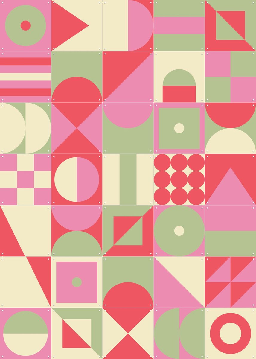 IXXI Roze Geometrische Collagebox, IXXI - 100 x 140 cm - Gratis ophangtool - Grote wanddecoratie en posters - Speels, Geometrische Kunst, Abstract