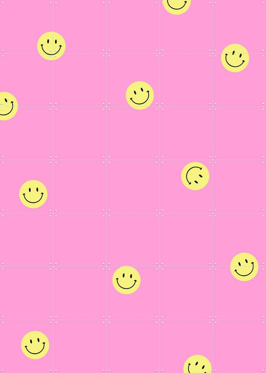 IXXI Smileys Pink, Stadse Spruiten | door Miek illustreert - 100 x 140 cm - Grote wanddecoratie en posters - Speels, Digitale Kunst, Cartoonesk Geel / Roze
