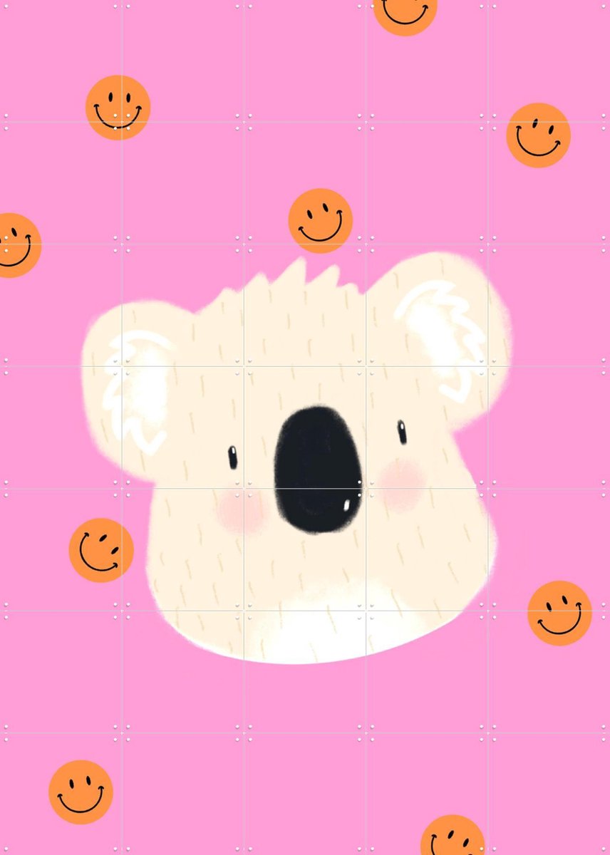 IXXI Smiley Koala, Stadse Spruiten | door Miek illustreert - 100 x 140 cm - Gratis ophangtool - Grote wanddecoratie en posters - Cartoonesk