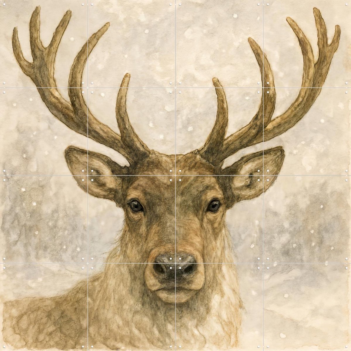 IXXI Edelhert in de Sneeuw, Natalie Bruns - 80 x 80 cm - Gratis ophangtool - Grote wanddecoratie en posters Eetkamer, Woonkamer, Sneeuw, Natuur