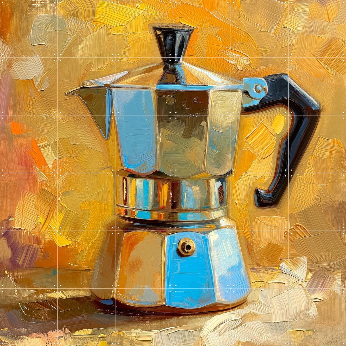 IXXI Painting of a Silver Italian Percolator, OTTI - 120 x 120 cm - Gratis ophangtool - Grote wanddecoratie en posters - Kwaststreken, Olieverf