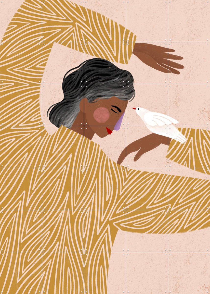 IXXI The Woman With A Bird, Bea Müller & Various - 100 x 140 cm - Gratis ophangtool - Grote wanddecoratie en posters - Digitale Kunst, Fantasierijk