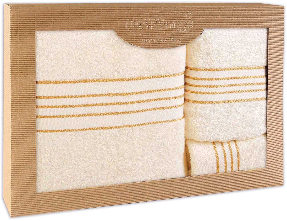 Handdoekenset - 3-Delig - 100% Katoen - Kleur Melk Ecru in Luxe Cadeaudoos