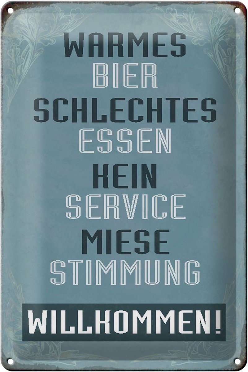 Blechschild Spruch 20x30cm warmes Bier schlechtes Essen