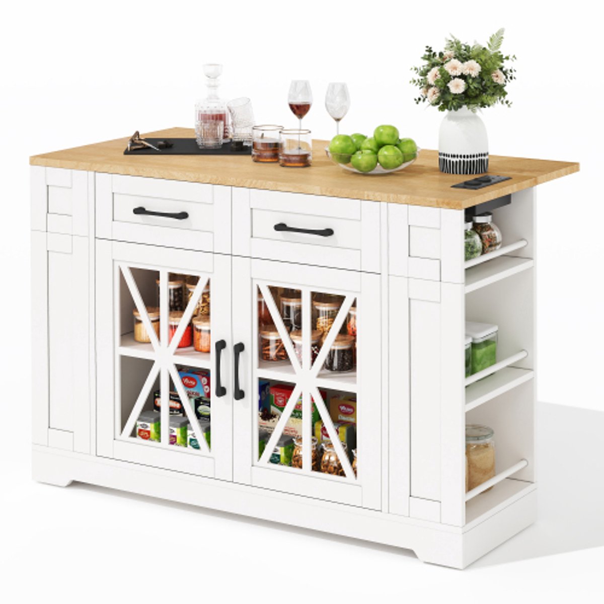 Keukeneiland, verrijdbaar kookeiland, met klaptafel, keukentrolley, open planken, 20cm verrijdbaar keukeneiland met klaptafel, keuken en eetkame
