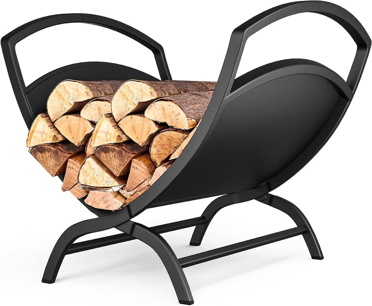 Haardhoutrek Metaal - Houtopslag Kachel - Haardhout Opslaan - Opvouwbaar X-Design - 405 x 32 x 33 cm - Zwart