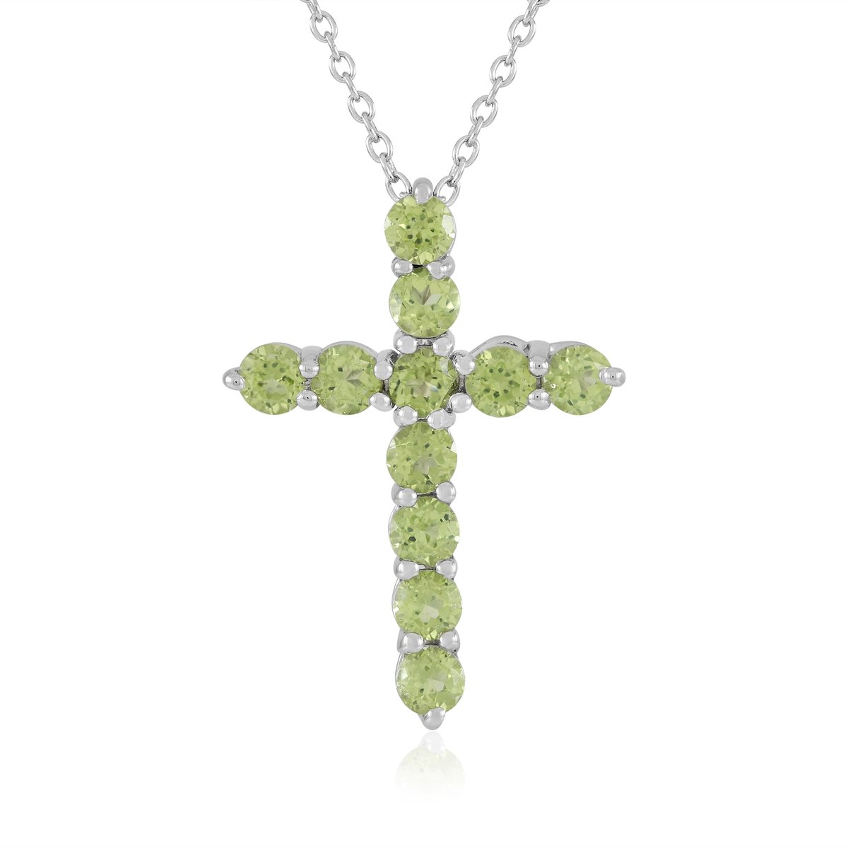 Cavill - Dames Zilveren Halsketting - 925 Sterling Zilver met 1,327 Ct Peridoot - Verstelbare Groene Edelsteen Ketting - Elegante Kruishanger 24x17 mm
