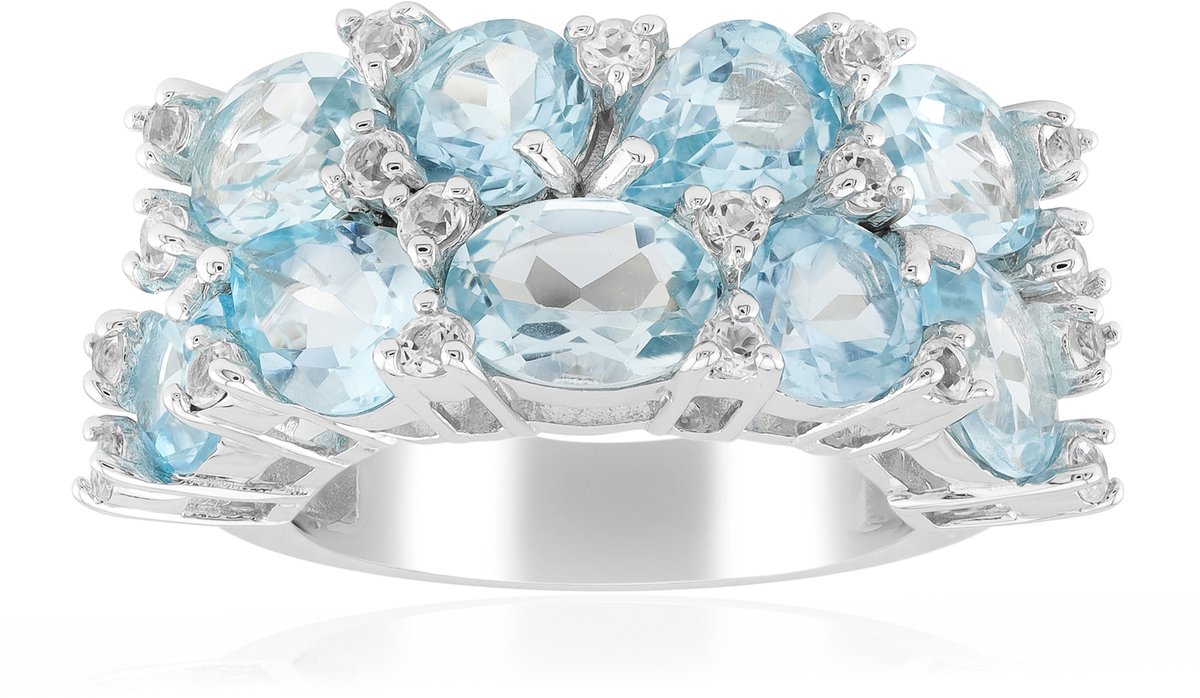 Cavill - 925 Sterling Zilveren Ring - 7,023 ct Hemelblauwe Braziliaanse Topaas - Druppel & Ovaal Geslepen - Elegant Sieraad
