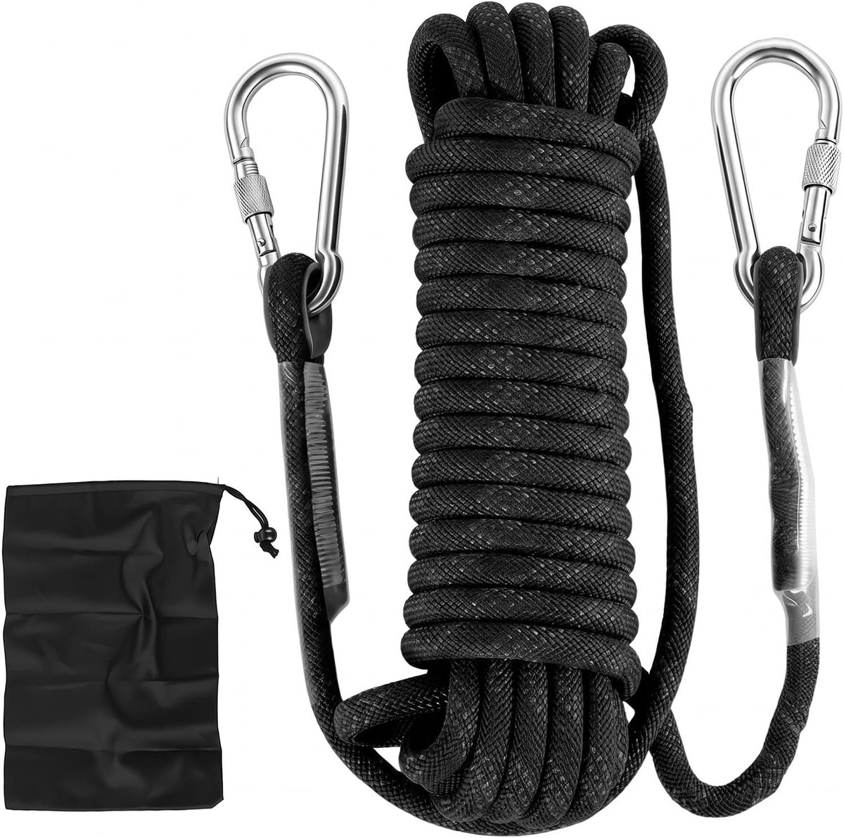 12KN Marine zwemtouw, 10 mm, boottouw, 5 m, 20 m, ankertouw voor boottochten, anker, kamperen, vissen, tentoverkapping met 2 haken, zwart/10 m