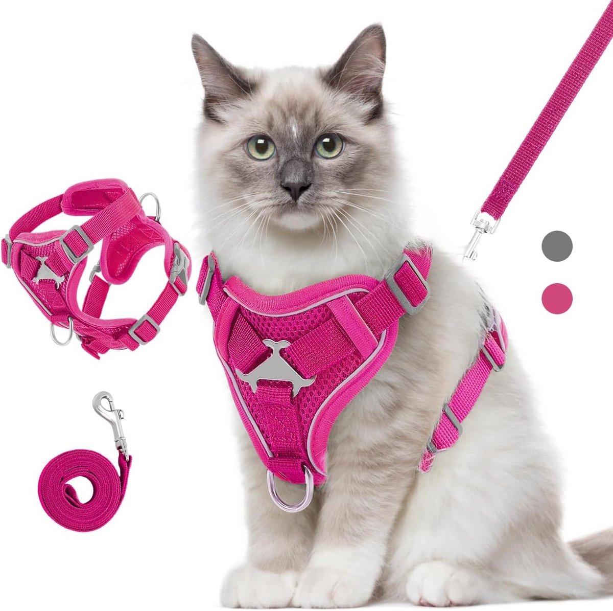 Kattenharnas en riemset om te wandelen, ontsnappingsbestendig huisdierveiligheidsvest met reflecterende strip, ademend gaas, verstelbaar zacht kittenvest harnas voor kittens, katten, puppy's