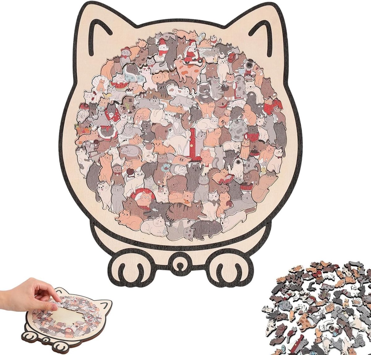 Ulisem - Houten Kattenpuzzel 135 Stukjes – Katvormige Houten Legpuzzel in Morandi Kleuren – Dierenpuzzel voor Volwassenen & Kinderen – Cadeau voor Kattenliefhebbers
