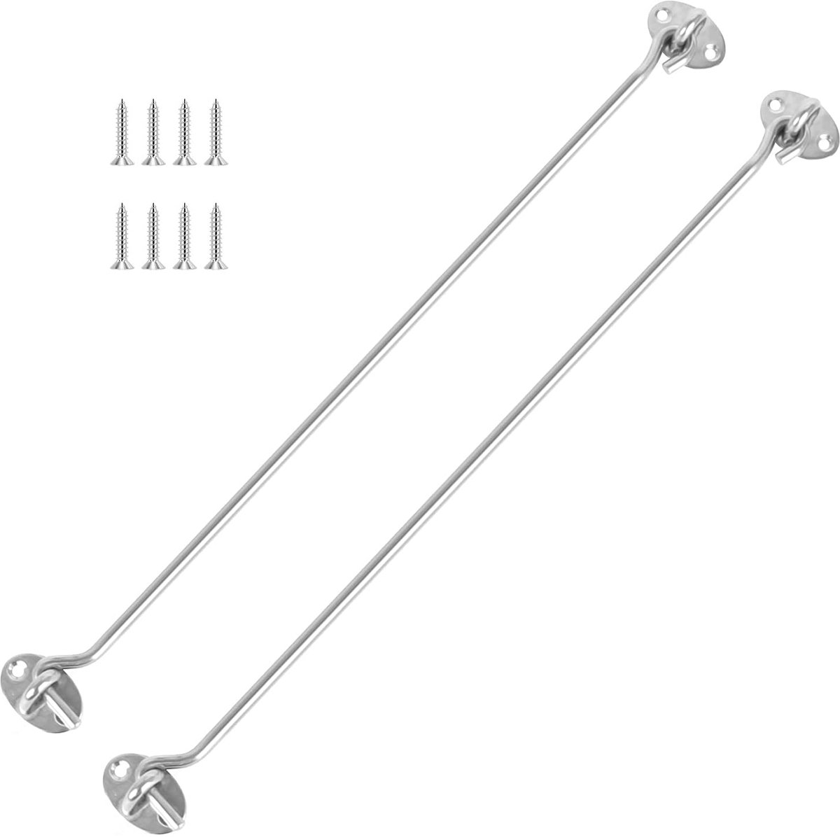 2 Stuks Cabinehaken, Massief Dikker Roestvrij Staal Met 8 Delige Montageschroeven, voor Schuur, Poort of Garagedeur enz, (16''/400 mm) Zilver