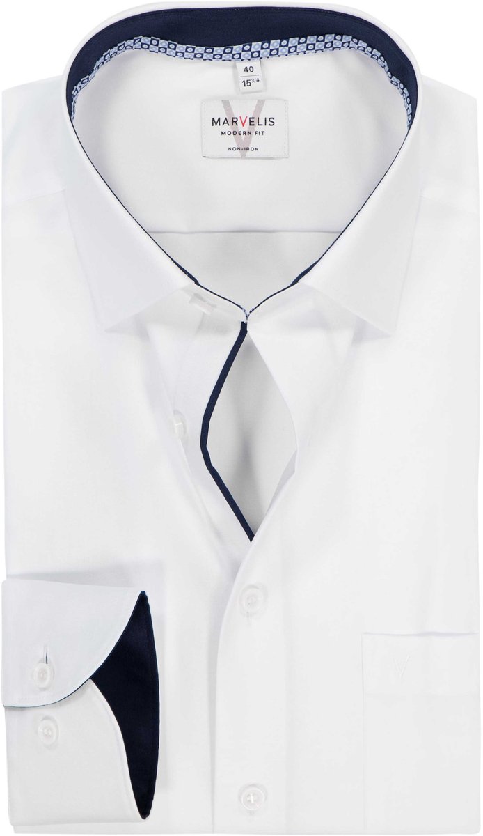 MARVELIS modern fit overhemd - popeline - wit - Strijkvrij - Boordmaat: 41 (EU maat: L)