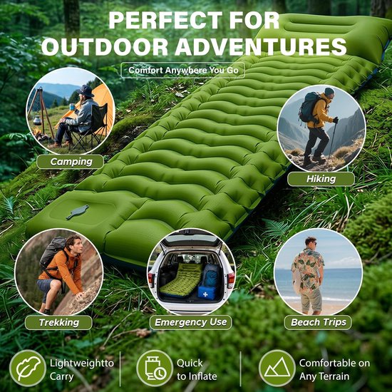 Zelfopblazende campingmat, 8 cm, zelfopblazende isolatiemat met kussen en voetpomp, zelfopblazende matras, waterdicht, luchtmatras voor reizen — afbeelding 5